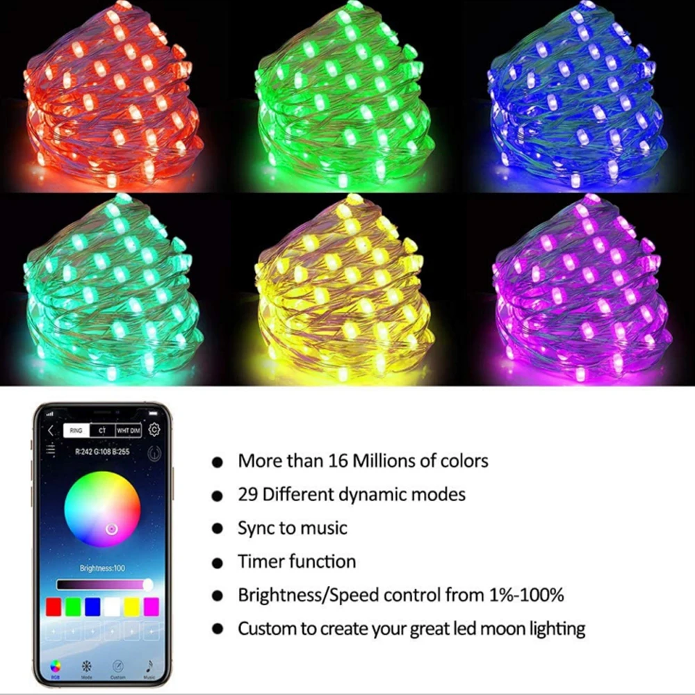 RGB светодиодная гирлянсветильник с USB Bluetooth управление через приложение