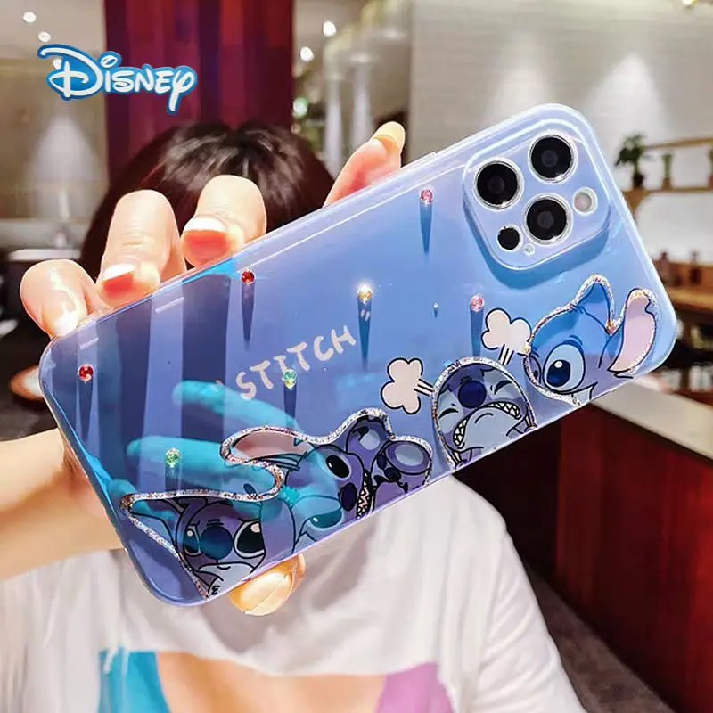 

Disney Stitch Cartoon Phone case for iPhone 13 12 11 Pro Max Mini XR XS 7 8 Plus SE Cute Flash Drilling Anti-Fall Phone Covers