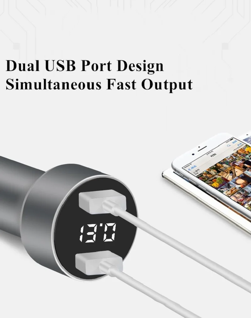 5V3. 4A цельнометаллическое двойной зарядное устройство usb светодиодный дисплей Мобильный телефон зарядка автомобиля Зарядка для iPhone samsung Xiaomi huawei OnePlus htc