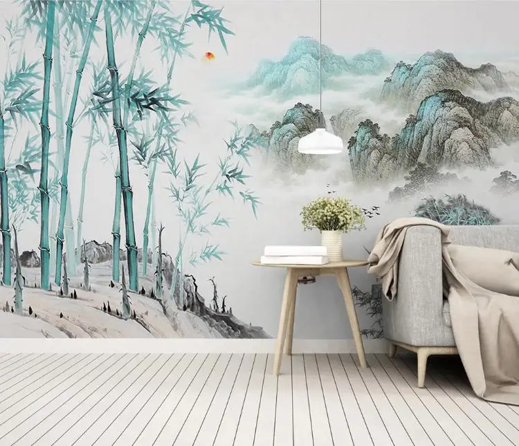 Пользовательские 3D абстрактный пейзаж чернилами бамбук фотообои для гостиной