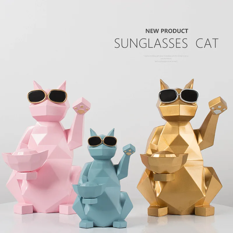 

Nordic style creative personality geometric lucky cat ornaments to send opening gifts home fortune cat entrance decoration