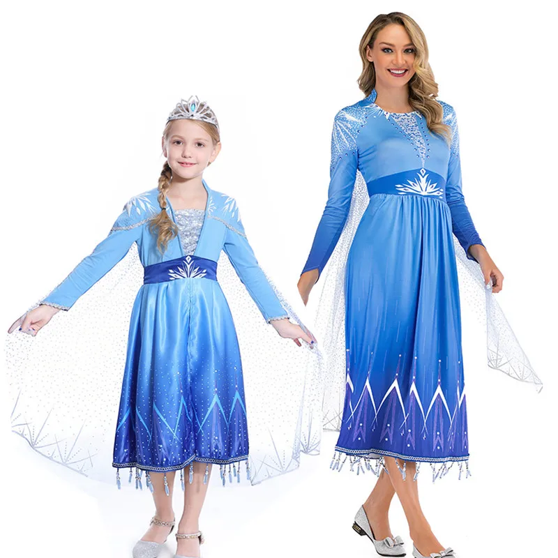 Новый Снежная Королева Анна Эльза 2 мать и дочь платья Мать для вечеринки на