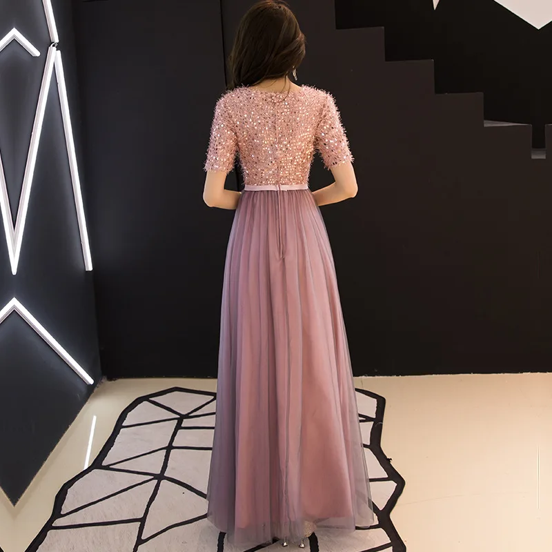 Модное платье с О-образным вырезом и Для женщин блесток Длинные вечерние платья