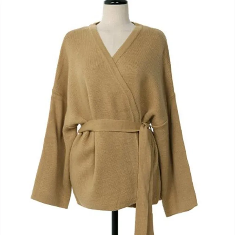 

WSYORE Korean Casual Spring and Autumn Loose Knitted Cardigan Belt Jacket Wild Women Slim Sweater Coat Top Female NS2728