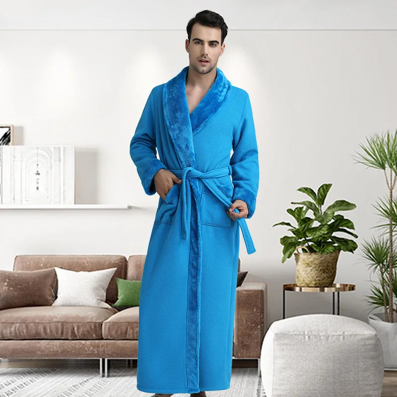 Light blue Man Утреннее платье, Мужская одежда для сна, фланелевая сшитая ночная рубашка, осень/зима, длинная, XL, толстая, Мужская/Женская, парная Пижама, банный Халат - Цвет: Light blue Man