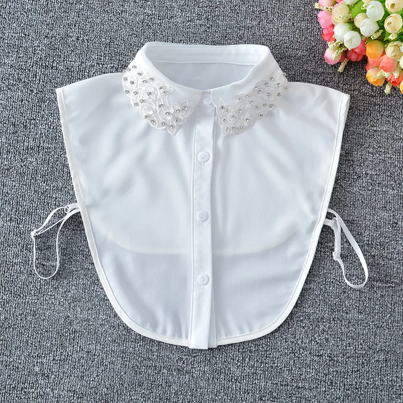 

Женская Вышивка, ложный воротник, Женская Однотонная рубашка с отворотом, блузка, съемные воротники для свитера, осенний ложный воротник