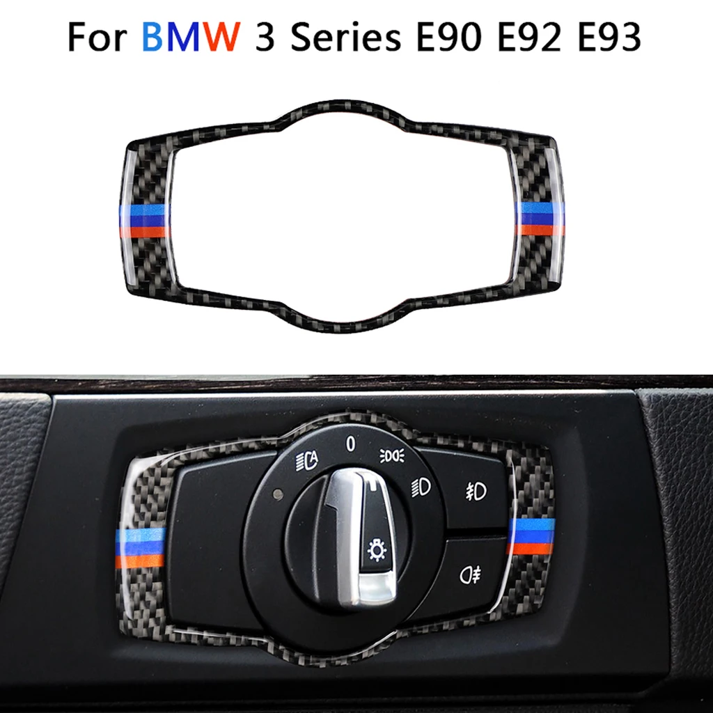 

Car Interior Accessories For BMW 3 Series E90 E92 E93 2005-12 Carbon Fiber Headlight Switch Button Decals Cover Trim Car Sticker