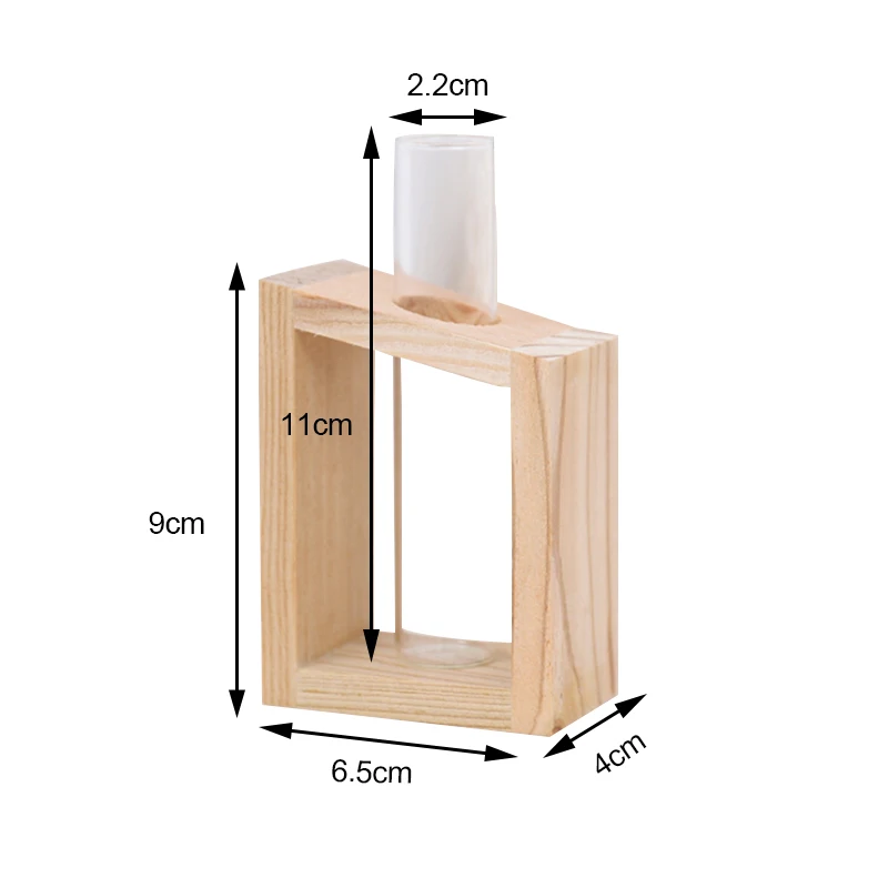 

Glass and Wood Vase Planter Terrarium Table Desktop Hydroponics Plant Bonsai Flower Pot Hanging Pots with Wooden Tray Home Decor