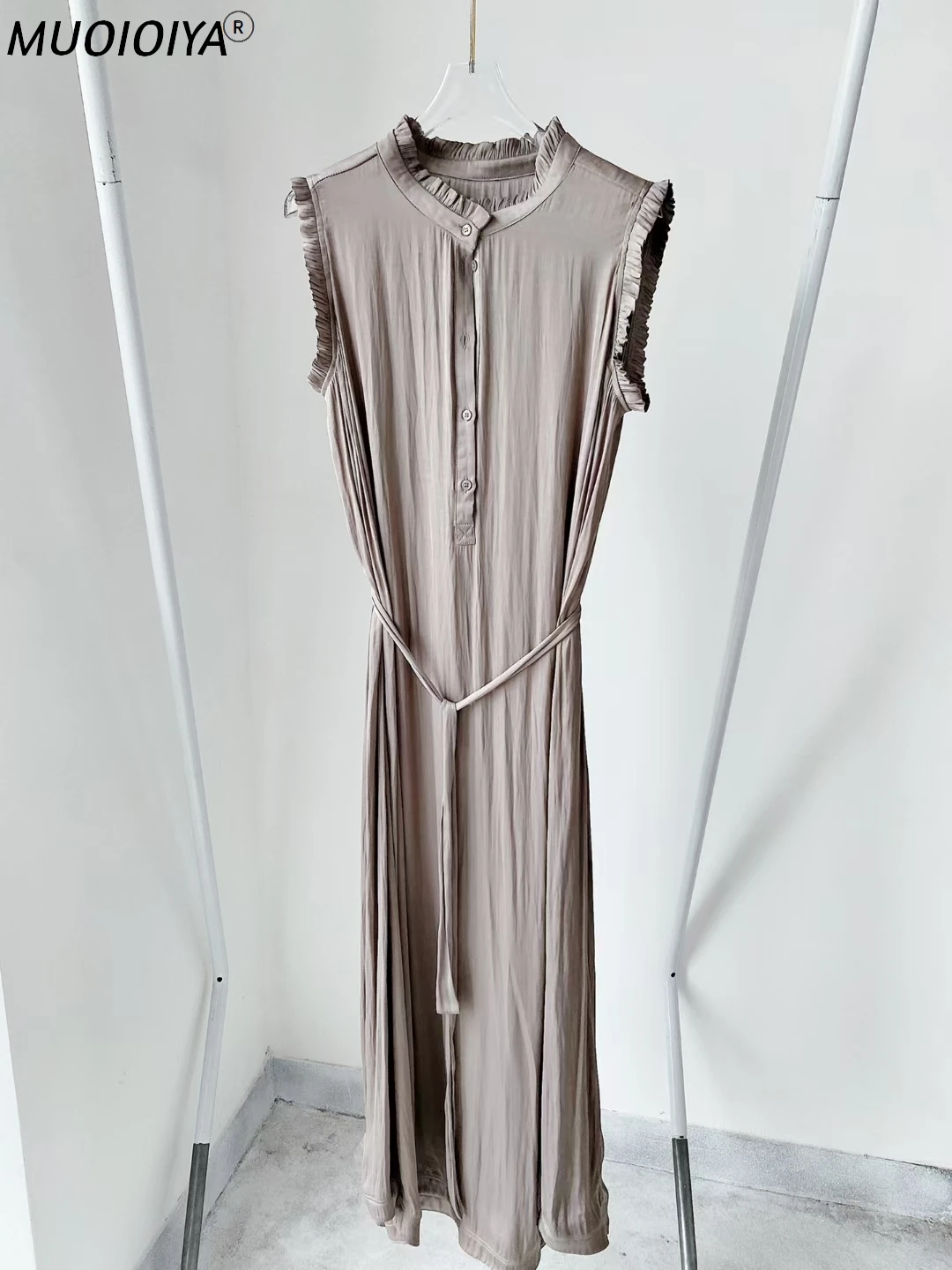 

Женское платье макси без рукавов, летнее однотонное платье с оборками и пуговицами, халаты длиной до щиколотки с поясом, 2021