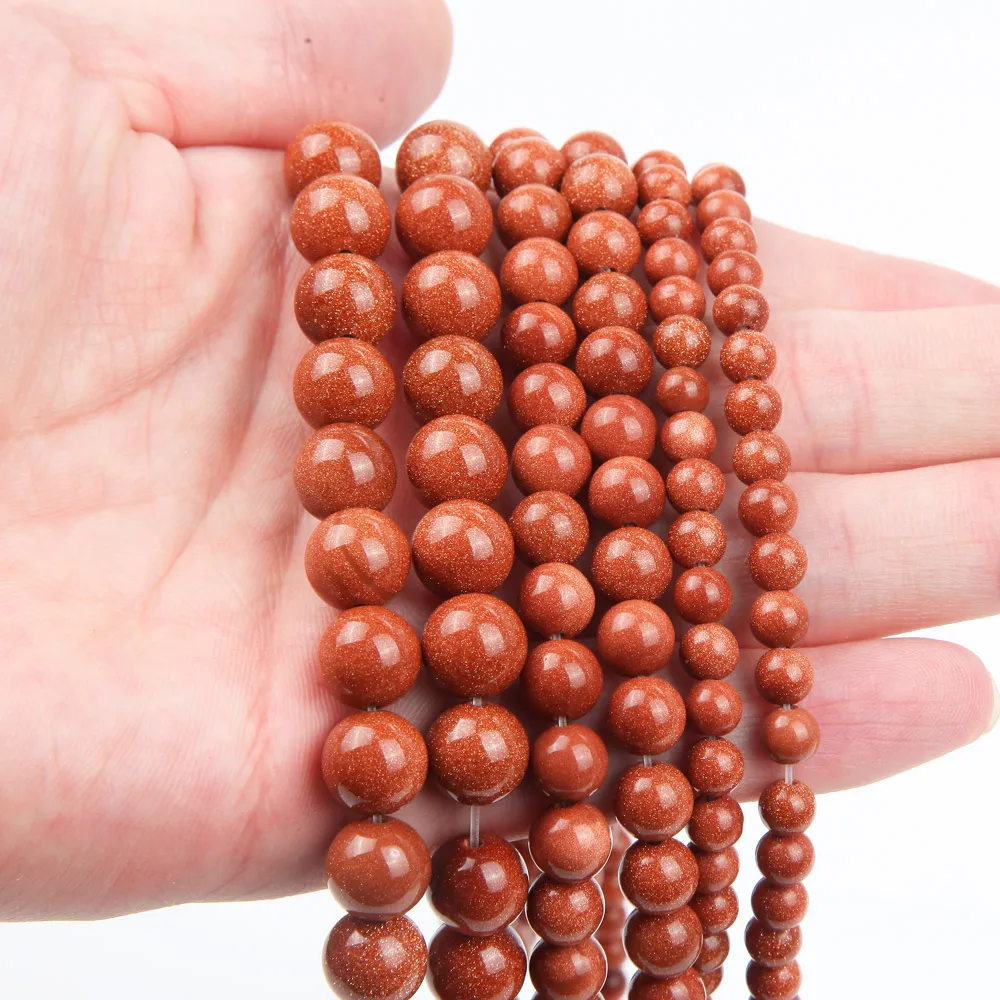 

15'' 6 8 10 mm Natural Gold sand Stone Round Spacer Beads for Jewelry Making Necklace DIY Handmade Bracelet Accessories