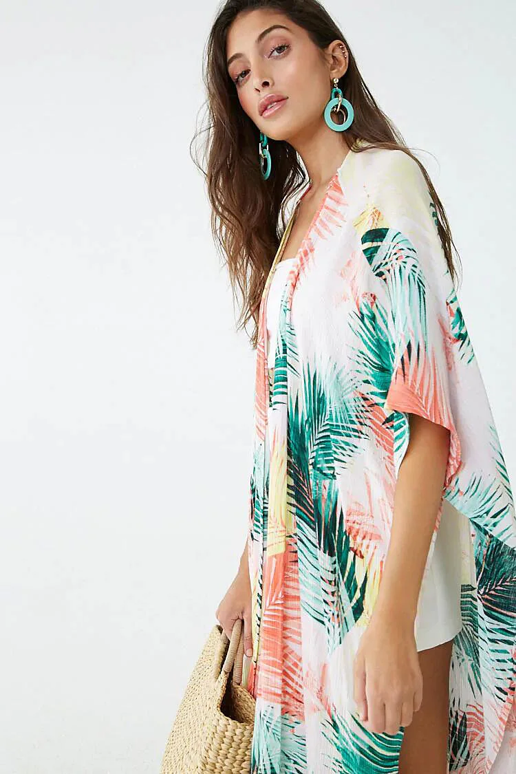 

New Leaves Print Bikini Beach Cover up Tunics for Beach Long Kaftan Bikini Cover up Robe de Plage Sarong Beach Swimsuit cover-up