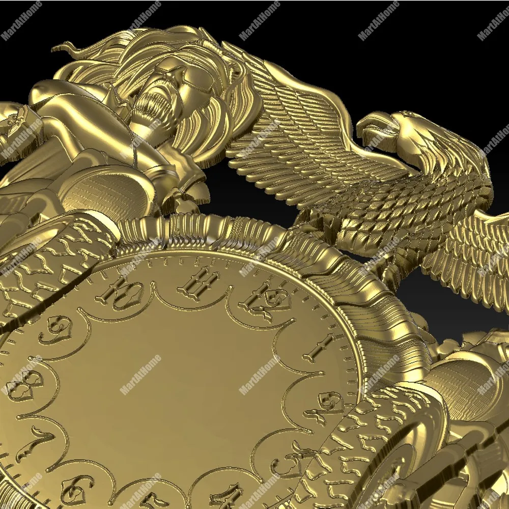 3D модель STL BMP JDP файл Круглый Резной рисунок Орел Мотоцикл настенные часы для ЧПУ