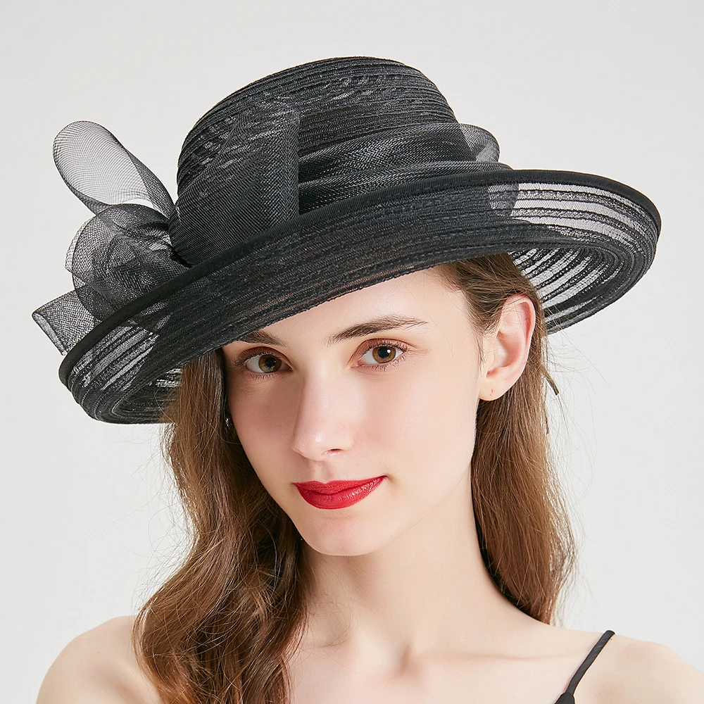 Женская Соломенная шляпка-бантик Fedoras элегантная королевская Свадебная шляпка