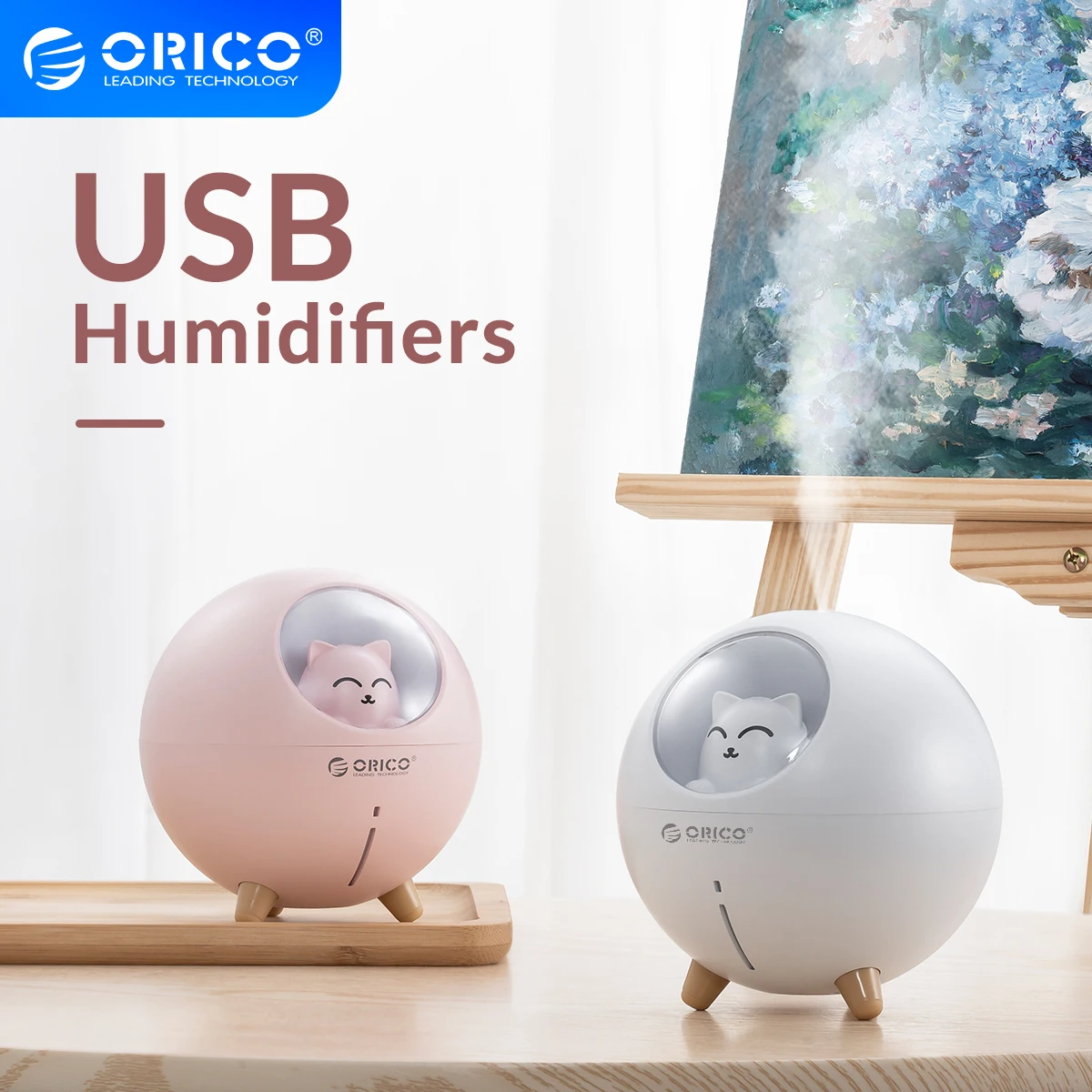 

ORICO USB Air Humidifier Aroma Essential Oil Diffuser for Home Car Cute Pet USB Fogger Mist Maker with LED Night Lamp