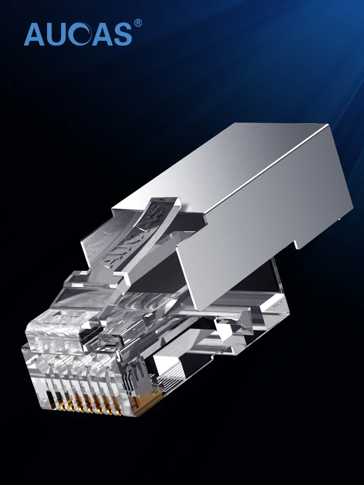 Фото Aucas RJ45 Разъем модульный Ethernet кабель головная вилка Cat5E Разъем позолоченный неэкранированный сетевой разъем 8P8C RJ45 разъем №5