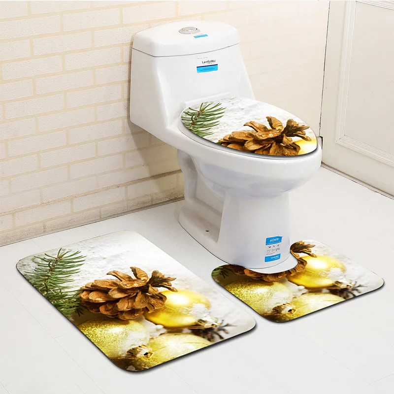 Zeegle Christmas Bathroom Rug Set Anti Slip Carpets Absorbent Toilet Pedestal Foot Mat Washable 3pcs | Дом и сад