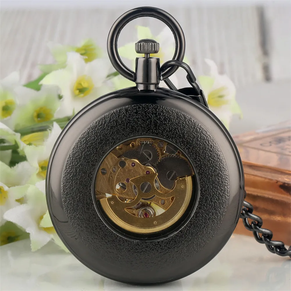 Roman Numerals Display Automatic Mechanical Pocket Watch Open Face Pendant Self Winding Mechanical Pocket Clock Vintage Gifts