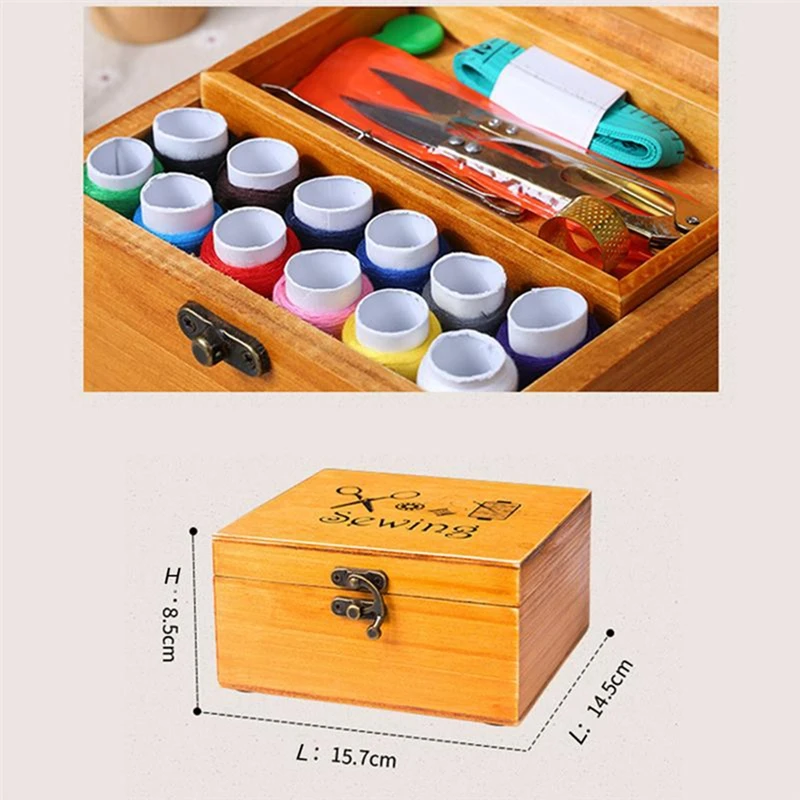 

Wooden Sewing Box Sewing Accessories Supplies Kit Workbox for Mending