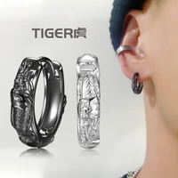 silver plated tiger stud earrings male retro national style earrings mens hoop earrings trend punk party jewelry