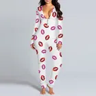 Новый женский Пижамный комбинезон на пуговицах спереди функциональный комбинезон на пуговицах с V-образным вырезом и длинным рукавом женская одежда для сна