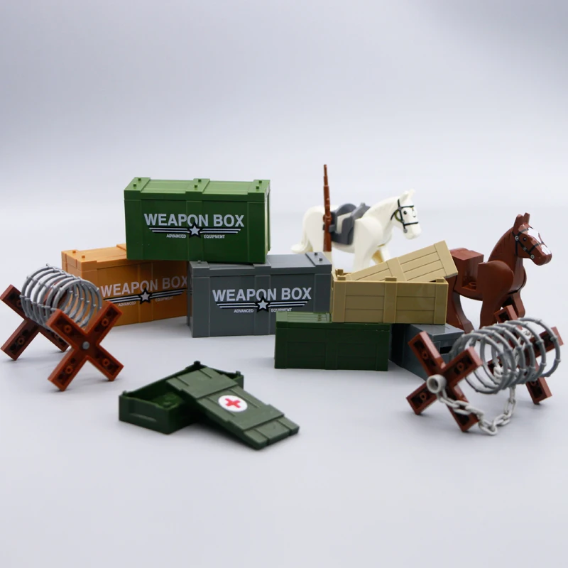 Строительные блоки в стиле милитари ww2 оружие коробка оружия лошадь колючая