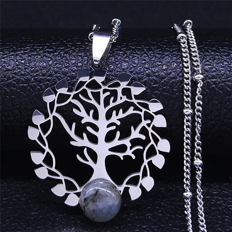 

2021 Tree of Life Flash Stone Stainless Steel Charm Necklaces Women Silver Color Pendant Necklace Jewelry collier femme N4320S03
