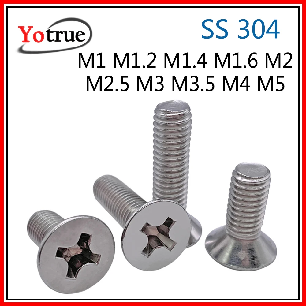 200/500 шт./лот M1/M1.2/M1.4/M1.6 ~ M3/M3.5/M4/M5 нержавеющая сталь потайная головка philips машина