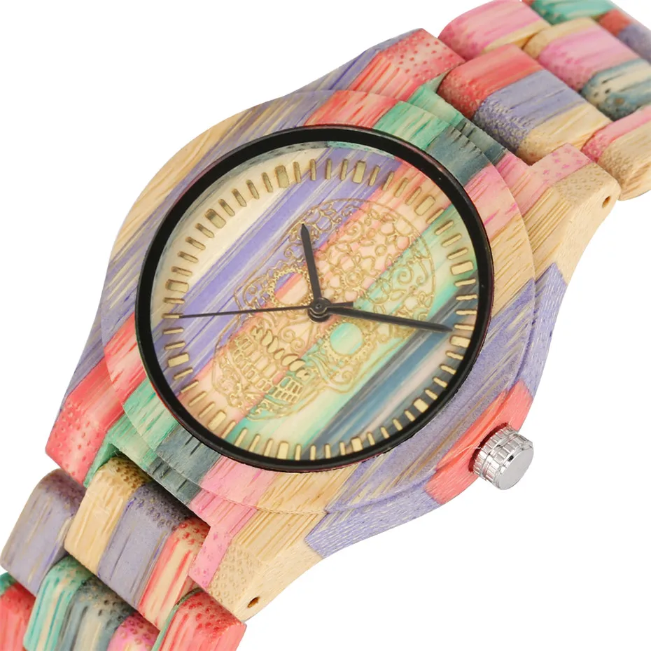 Часы женские кварцевые с гравировкой очаровательные красочные деревянные