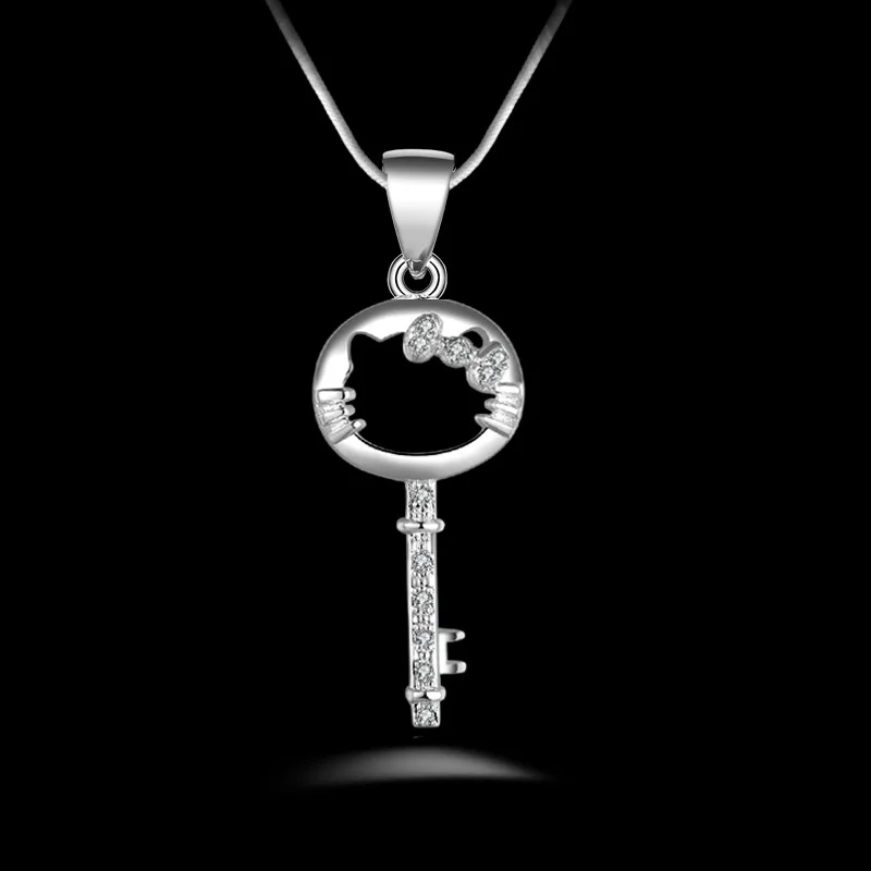 

2021 new small fragrant style lace double-layer bow oversized key cute KT cat pendant necklace