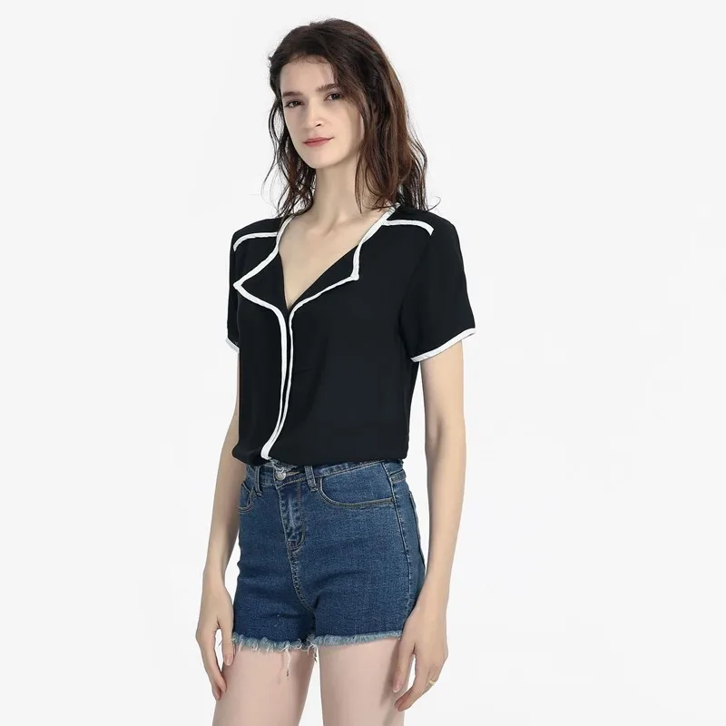 Женская шифоновая блузка с коротким рукавом Повседневная большого размера в