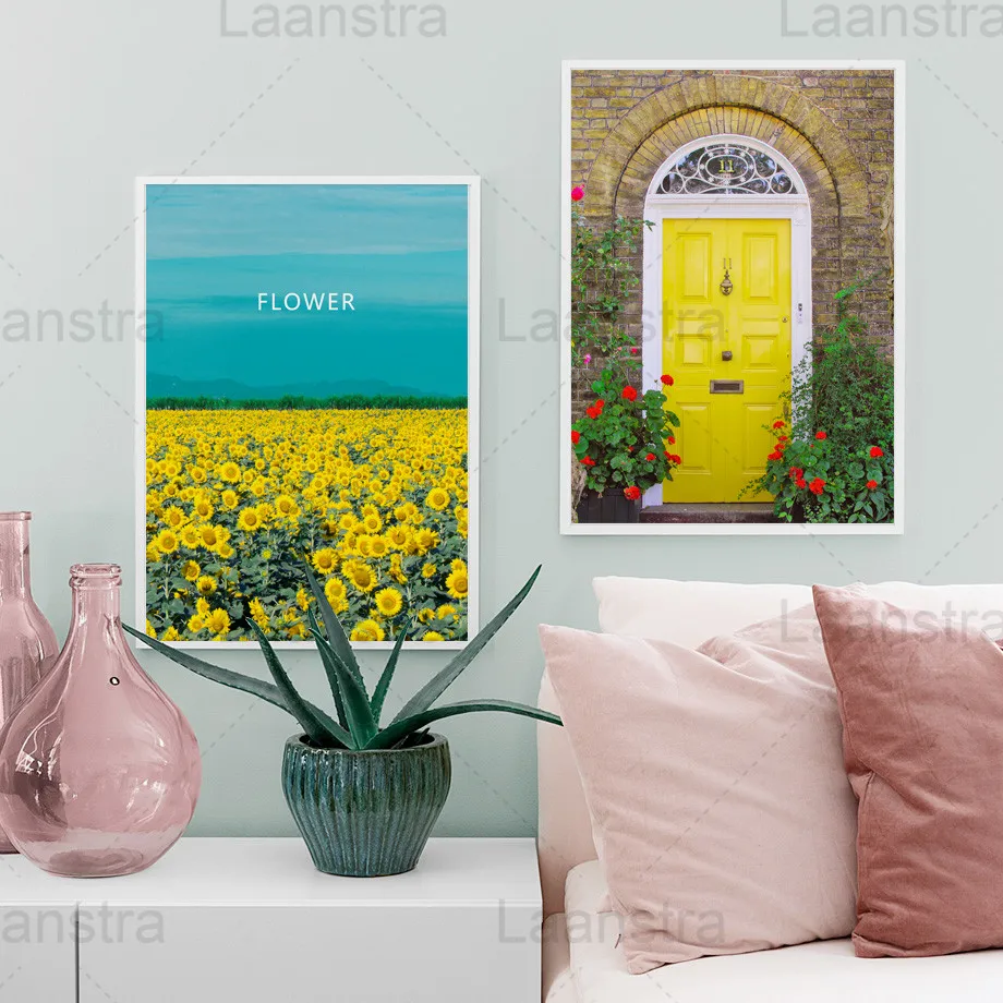 

Sunflower Home Decorative Painting Small Daisy Plant Flowers Living Room Wall Canvas Poster Bedroom Sunny Prints Yellow Door