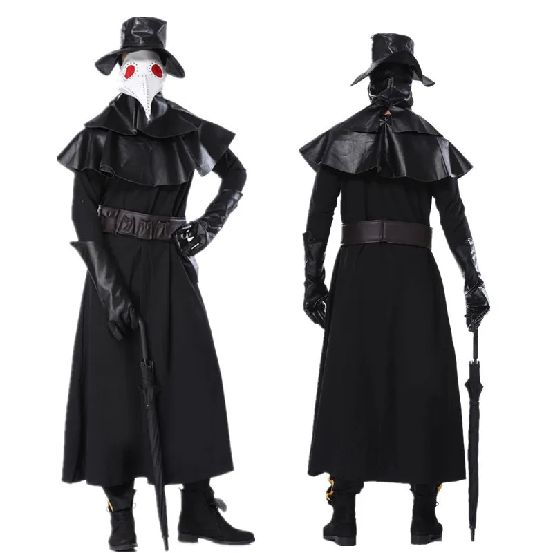 

Cool Anime Plague Doctor Cosplay Costume Hooded Robe Terror Mask Hat Adult Halloween Party Role Play Stage Robe Wholesale