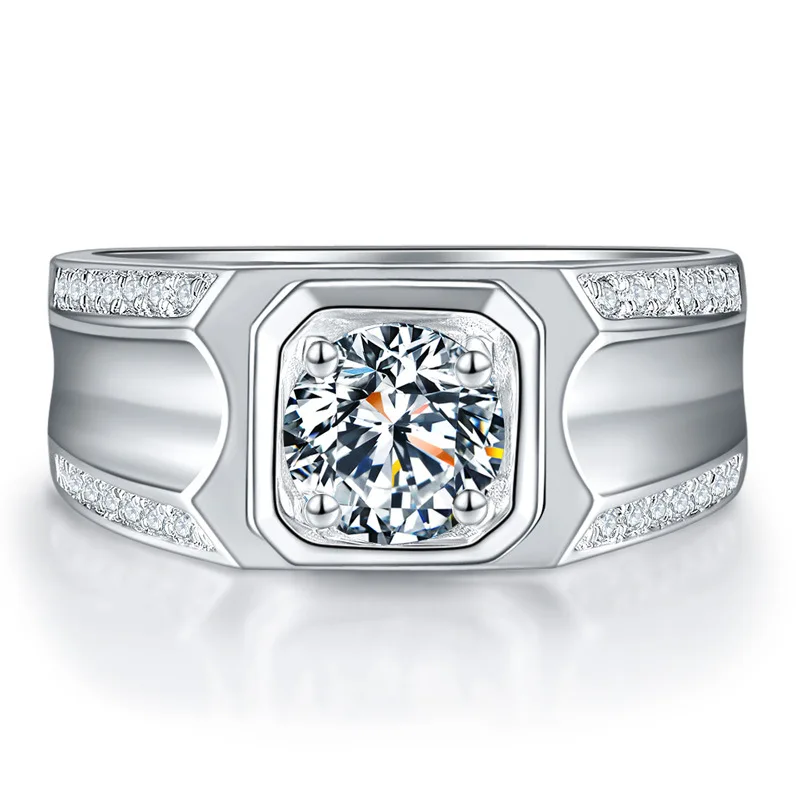 925 Серебряное кольцо для мужчин с бриллиантом в 1 карат, украшение из драгоценных камней, массивная бижутерия, свадебная обручальная серьга.