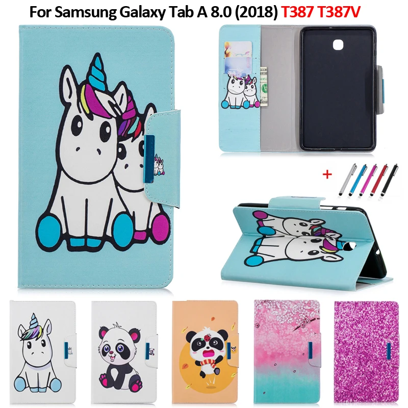 Kawaii Единорог панда кожаный чехол для планшета Samsung Galaxy Tab A 8 0 дюймов (2018) SM-T387 T387V T387P