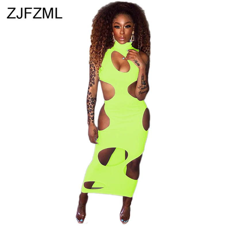 Неоново зеленое сексуальное Клубное Бандажное платье женское облегающее Макси