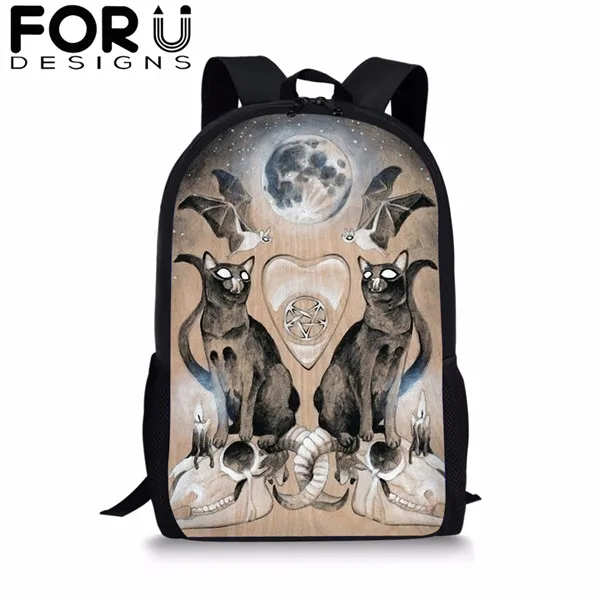FORUDESIGNS/готический Черная кошка школьные сумки 3 шт./компл. для девочек и мальчиков Повседневное 3D Для женщин рюкзак ортопедический рюкзак детская дорожная сумка для книг - Цвет: CDGX1392C