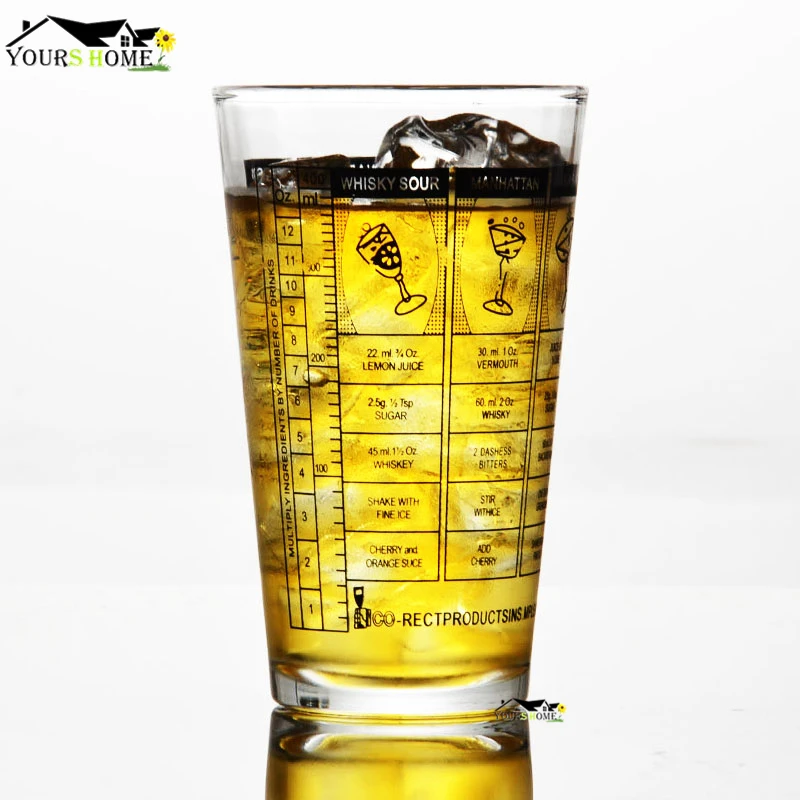 

400ml Glass Shaker With Degree Scale Stainless Steel Cocktail Boston Bar Shaker Bar Mixing Glass Cup With Mark Line Barware
