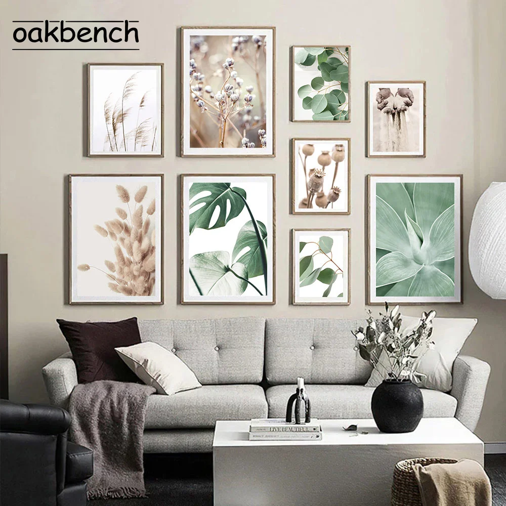 

Reeds Sand Posters And Prints Bunny Tail Grass Wall Art Canvas Painting Banana Leaf Monstera Wall Picture Living Room Decoration