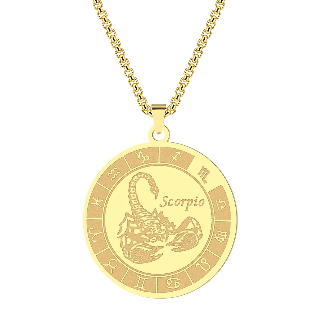 CHENGXUN Zodiac Sign Sccorpio Charm Necklace for Women Men Stainless Steel 12 constellations Astrology Pendant Birthday Gift