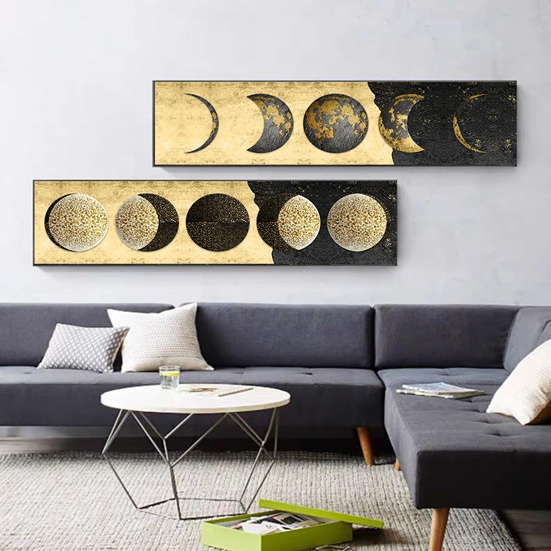 

Large Size Wall Art Golden Black Moon Posters and Prints on Canvas Painting Wall Art Pictures for Living Room Decor Cuadros