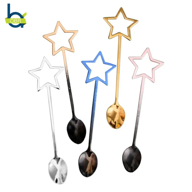 

OBR Stainless Steel Coffee Spoon Star Shape Dessert Ice Cream Tea Spoon Drinking Stirring Spoon Flatware Kitchen Accessories