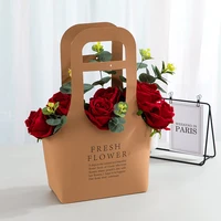 flowers carry bag kraft paper bags rectangular flower box with handle waterproof pvc bouquet florist rose party decoration boxes