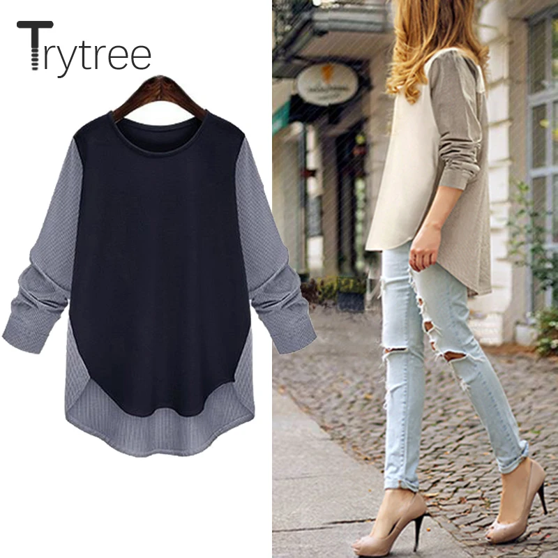 Женская футболка с круглым вырезом Trytree Повседневная Свободная из полиэстера в