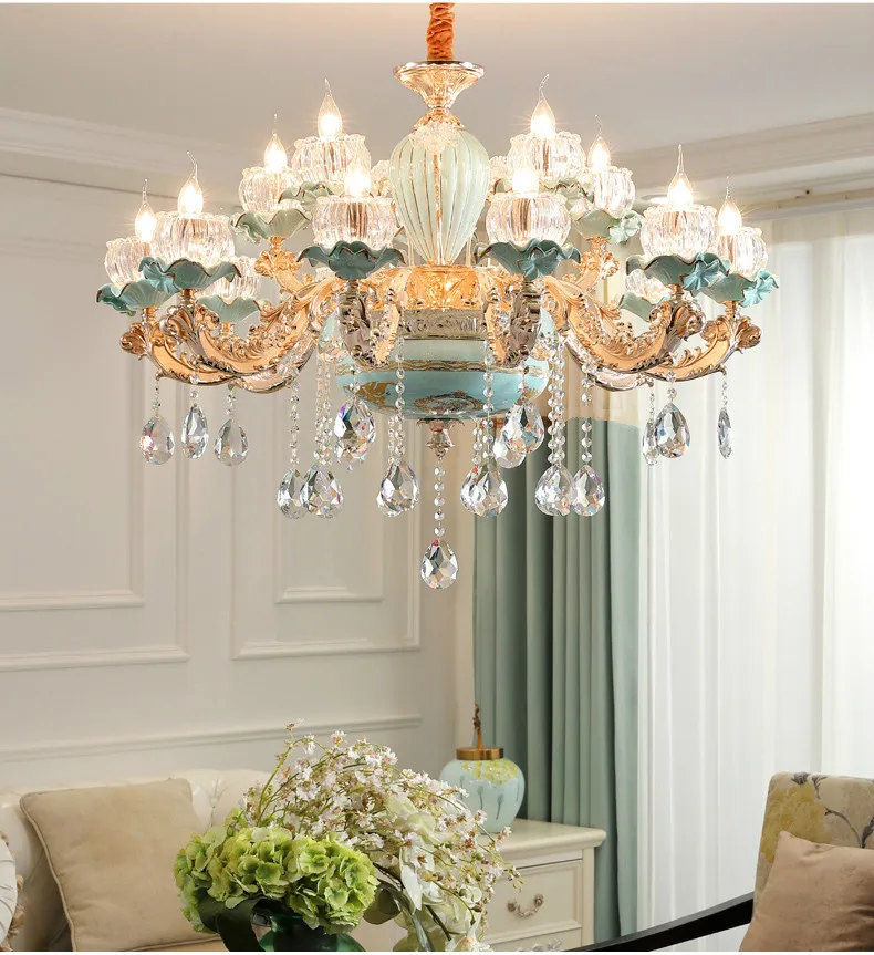 

XL Modern Large Chandeliers Lamp Hanging Ceiling Chandelier Lighting Fixture Led Candelabro Glass Shade Ceramic Hotel Crystal AC