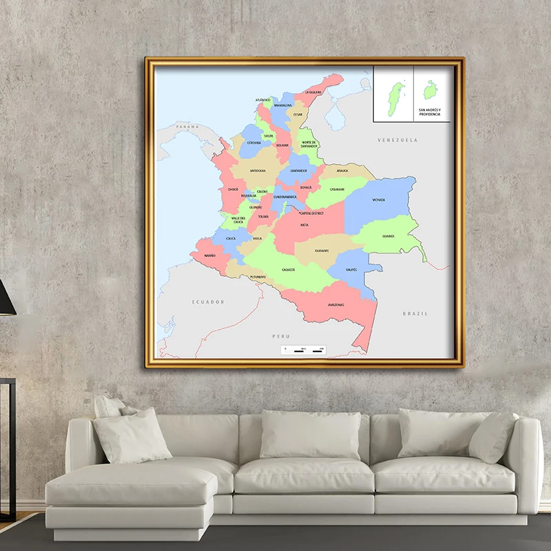 

150*150 cm In Spanish Colombia Map Non-woven Canvas Painting Wall Art Poster Living Room Home Decoration Children Study Supplies