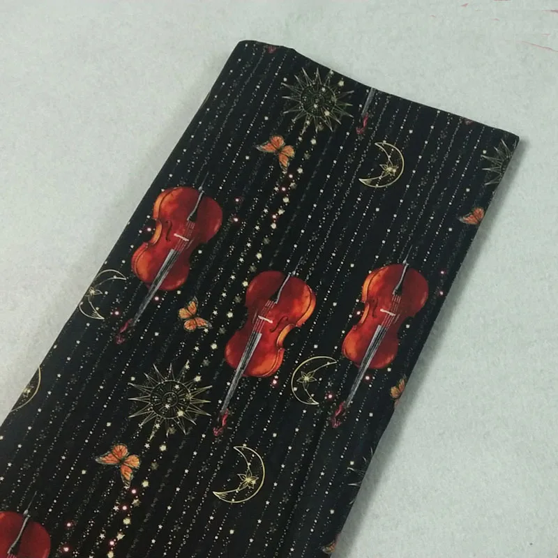 

Новинка, коричневая хлопковая ткань с рисунком скрипки, 50x105 см