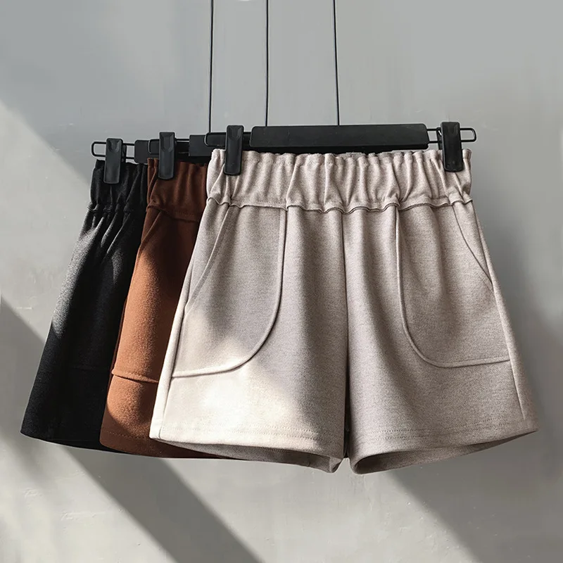

S-2xl Spring Woolen Shorts Women 2020 New Loose High Waist Wide Leg Boots Shorts For Winter Autumn Black Shorts Women