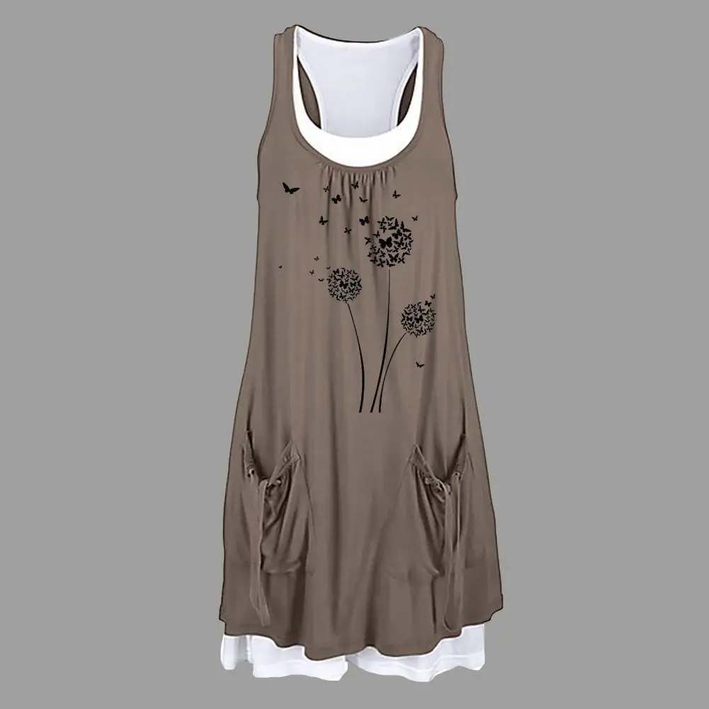 

Women Vest Dress O Neck Sleeveless Butterfly Pockets Loose Sundress Vest Two Piece Set Outfit for Beach