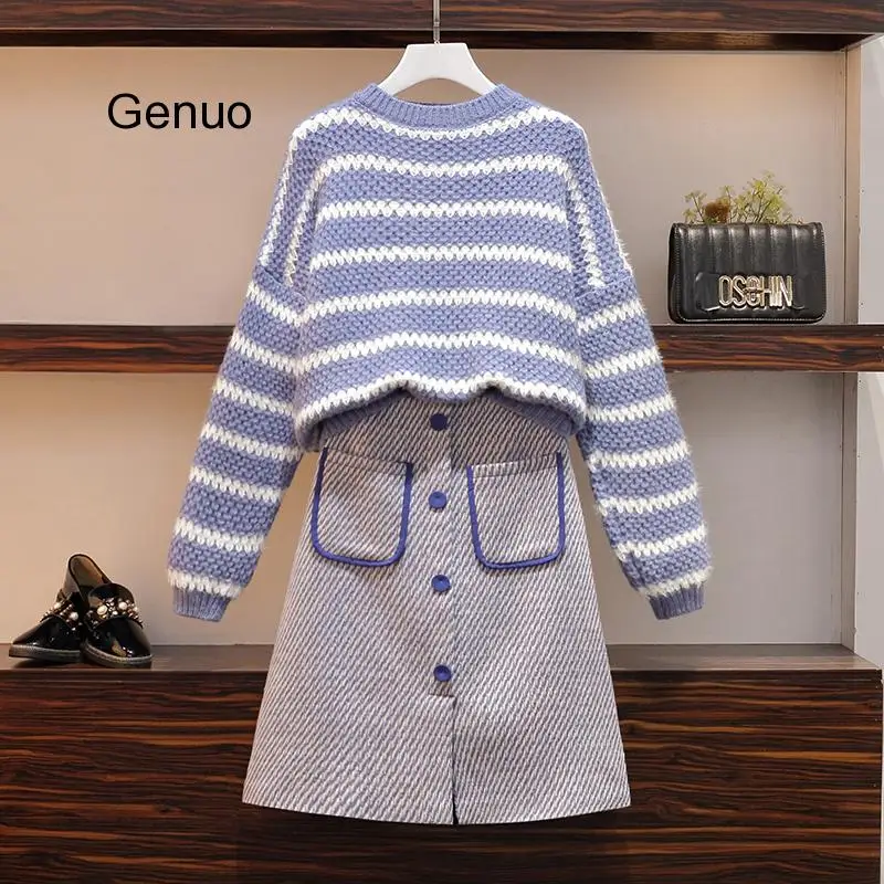 Женский комплект из двух предметов трикотажный свитер и тонкая трапециевидная