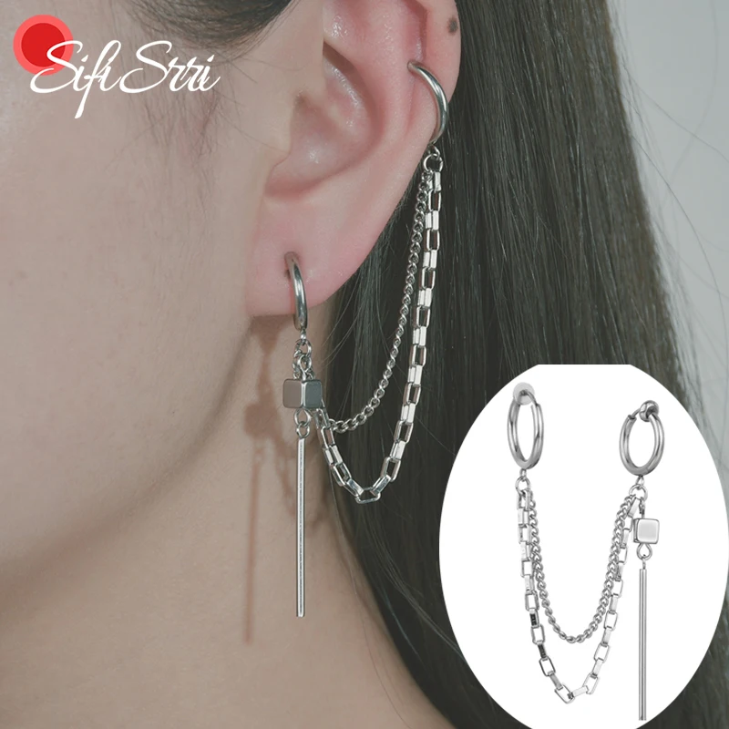 

Sifisrri One PCS Hip Hop Punk Stainless Chain Earclip Earrings No Puncture For Lover Women Girl Party Jewelry Accessories Gift